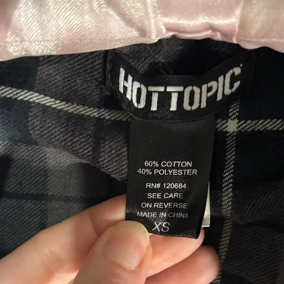 Hot Topic Black and Gray Plaid Button Down Shirt with Skull Detail - Picture 2 of 3